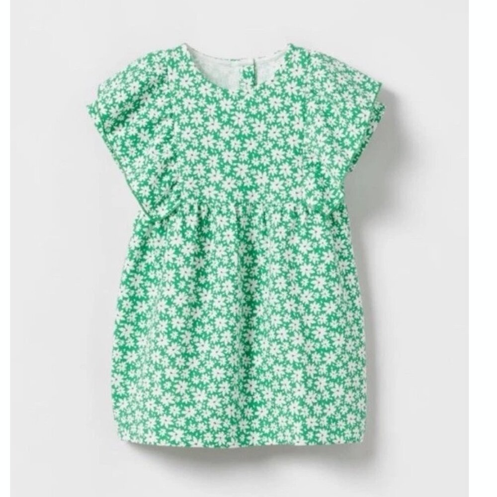 Zara Girls Jacquard Green Floral Flower Ruffle Dress 5T